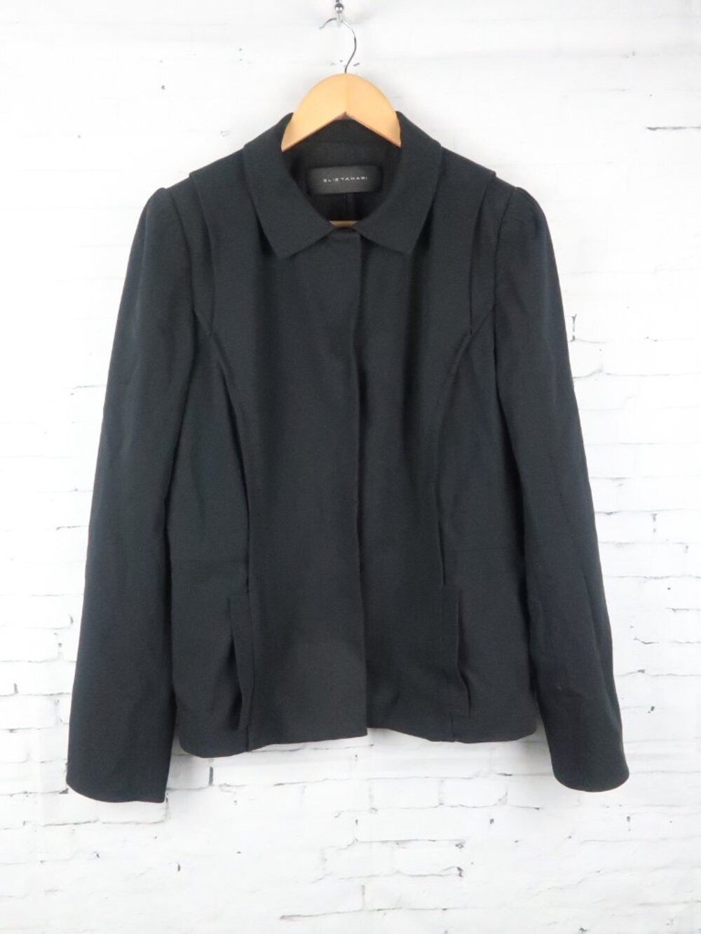 ELIE TAHARI BLACK HIDDEN BUTTON DOWN OFFICE JACKET BLAZER WITH POCKETS SIZE 10